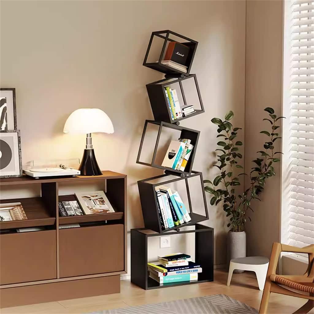 Modern Corner Bookshelf, Asymmetric Iron Display Stand
