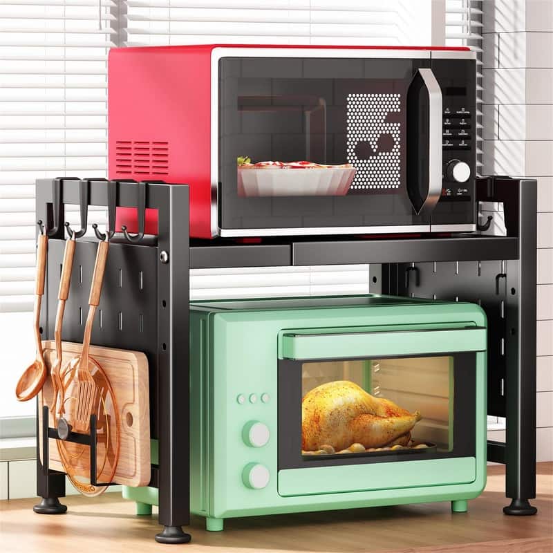 Kitchen Shelves Counter Top Organizer - Black 2 Tier - 12.8"D x 27.4"W x 15.4"H