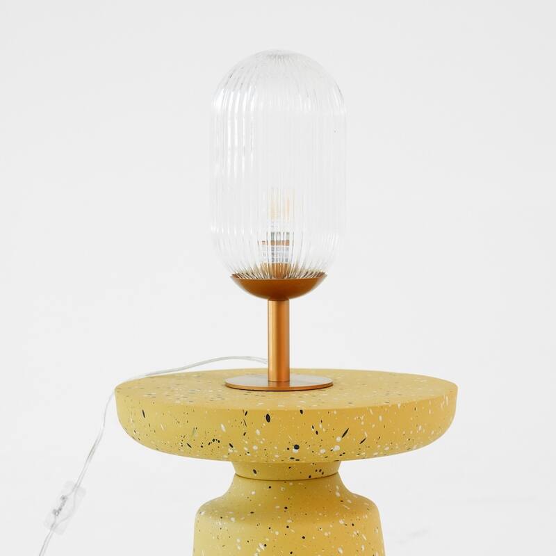 Sasha Ribbed Glass Table Lamp with Bronze Base
