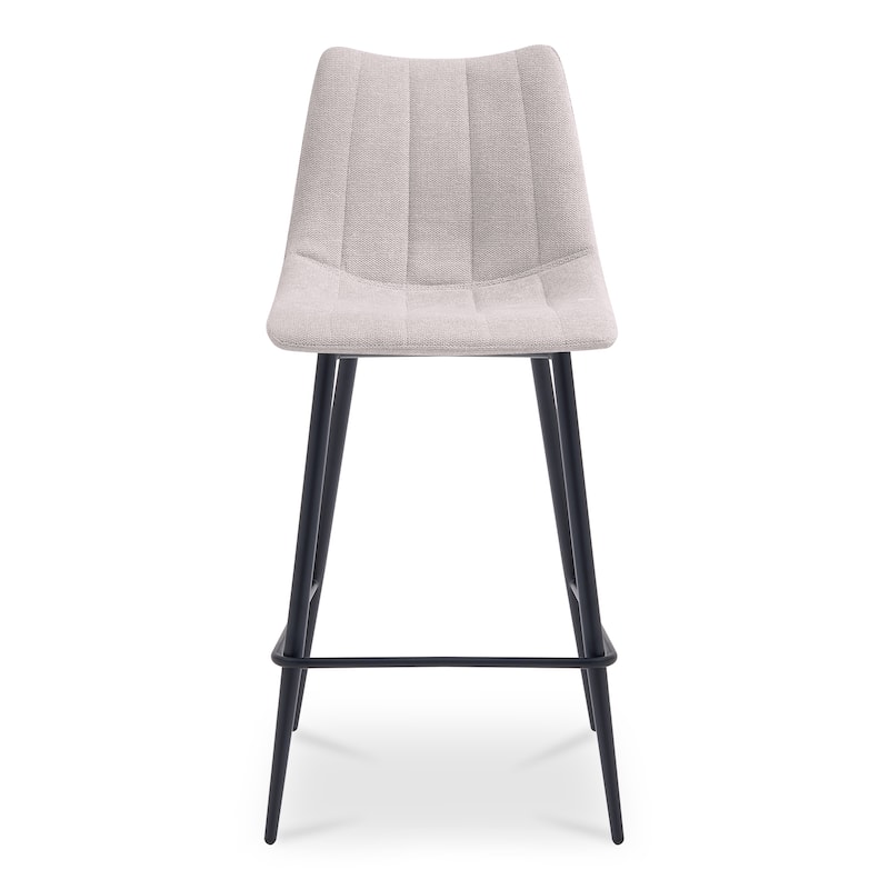 NADAAL STUDIOS Florian Counter Stool, Curved Back with Vertical Stitching and Steel Tapered Legs, Beige