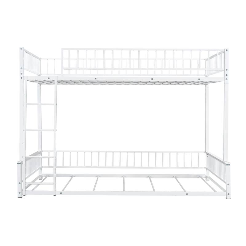 Floor Bunk Bed Heavy Metal Bed Frame with Ladder and Safety Guardrails, Detachable Bunkbeds Design Converts to 2 Platform Beds