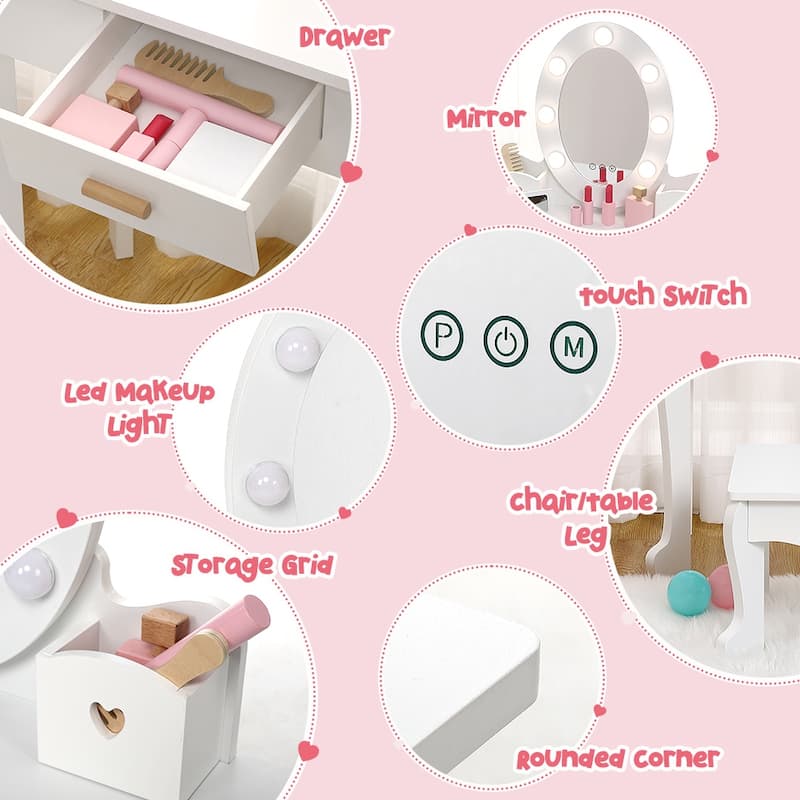 Kids Vanity Set with Mirror and Drawer for Ages 4-9
