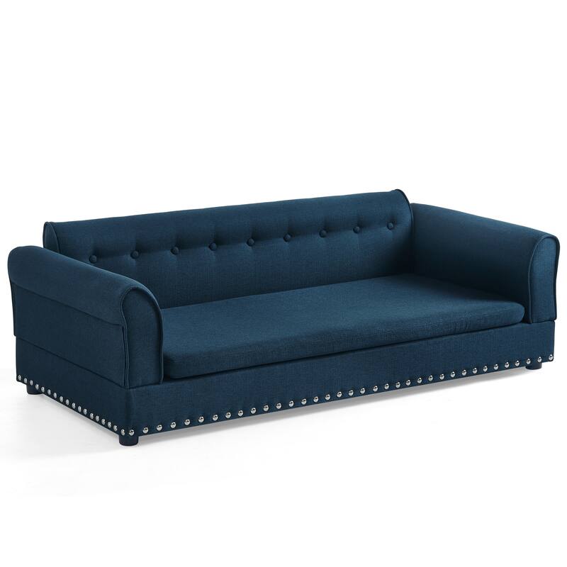 Oversized Pet Sofa, Elegant Modern Linen Fabric Elevated Dog Sofa Bed, Oversized Rectangular Pet Bed with Backrest & Armrest