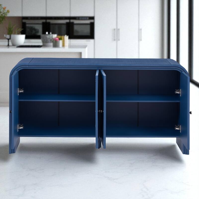 Modern MDF Sideboard Buffet Cabinet with Woven Wood Slat Doors and Solid Wood Veneer for Hallway or Entryway