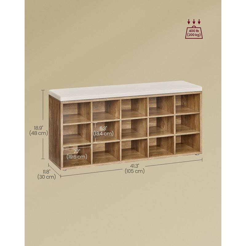 15-Cube Shoe Storage Bench with Cushion Seat and Adjustable Shelves Perfect for Entryway or Living Room