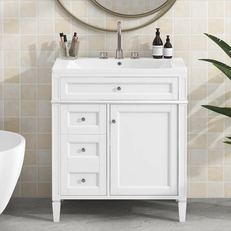 30''/36'' Bathroom Vanity with Top Sink, Modern Bathroom Storage Cabinet with 2 Drawers, a Tip-out Drawer & Adjustable Shelf