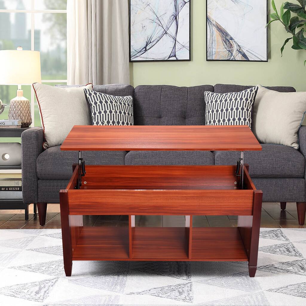 Wood Lift Coffee Table with shelfs