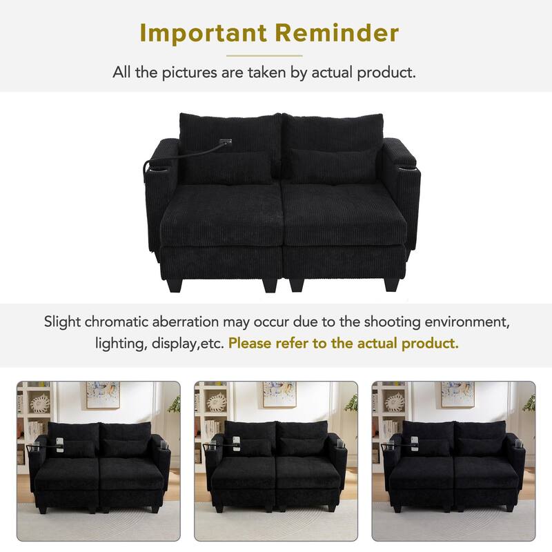 Corduroy Sofa Bed with USB Port