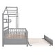 preview thumbnail 39 of 75, Cute Wooden Twin or Full House Bed with Trundle, Kids Bed Wood Platform Bed Frame with Safety Guardrail & Storage Shelf