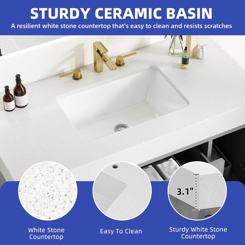 Moasis 40"/48" Wide Floating Wall Mounted Bathroom Vanity with 2 Drawers & 2 Storage Cabinet