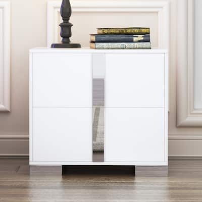 Elegant Nightstand with Metal Handle, Mirrored Bedside Table with 2 Drawers for Bedroom, Living Room