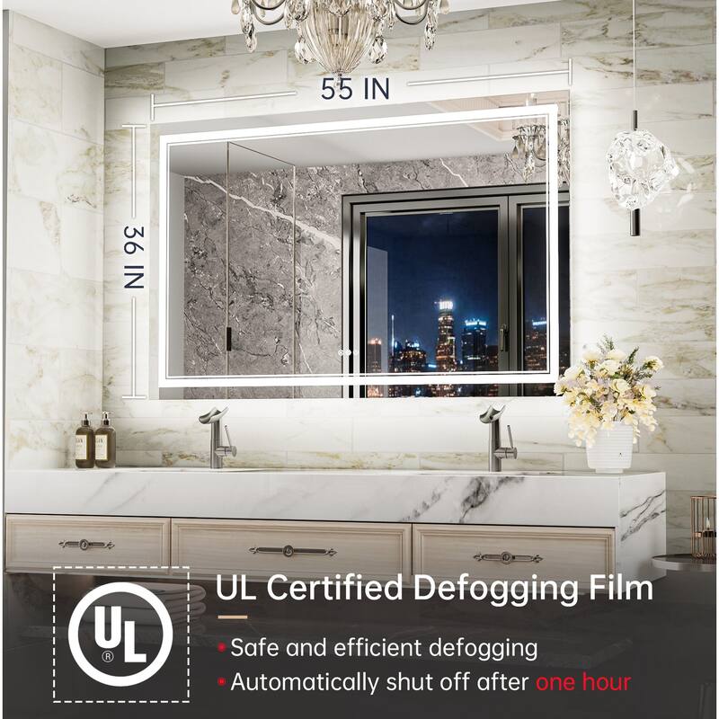 Keonjinn Rectangular Front Light & Backlit,LED Bathroom Vanity Mirror, 3 Color Temperatures, Anti Fog