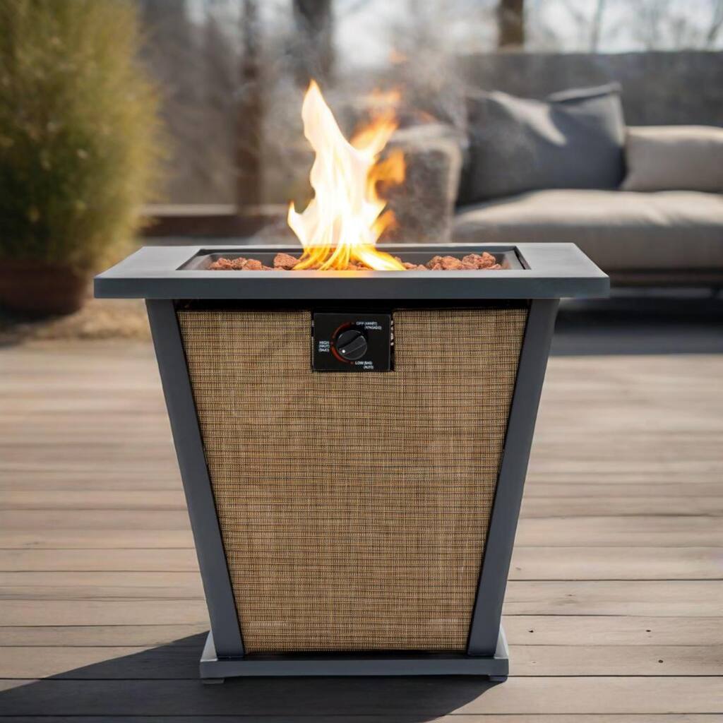 GDFStudio - Modern Outdoor 28" Propane Gas Fire Pit Table with Hidden Tank Storage & Removable Steel Lid, Cover Included