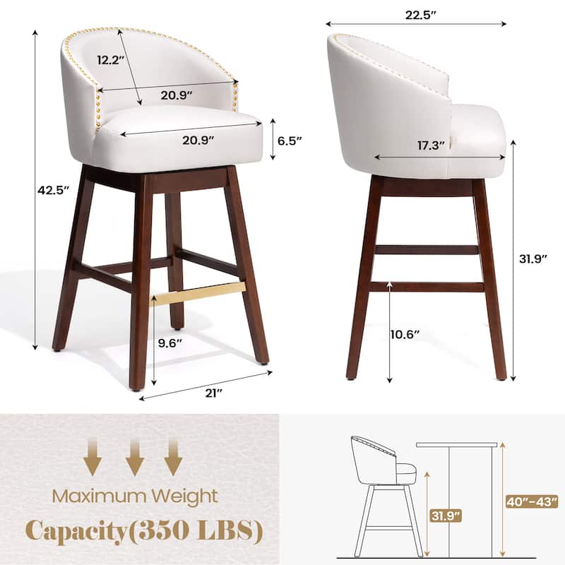 Bar Stools PU Leather / Linen Fabric Upholstered Solid Wood Swivel Barstool Set of 2/4