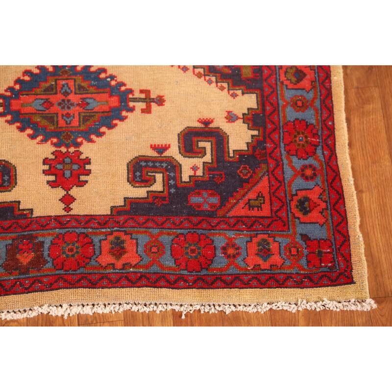 Hand Knotted Oriental 100% Wool Carpet Traditional Geometric Beige & Ivories Sarab Runner Rug - 9' 9'' X 3' 4''