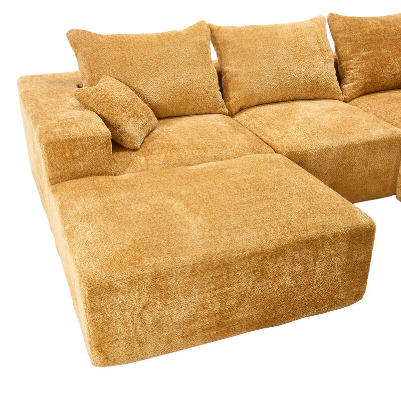 Floor Standing Chaise Lounge Couch L-shape Sectional Sofa with Ottoman