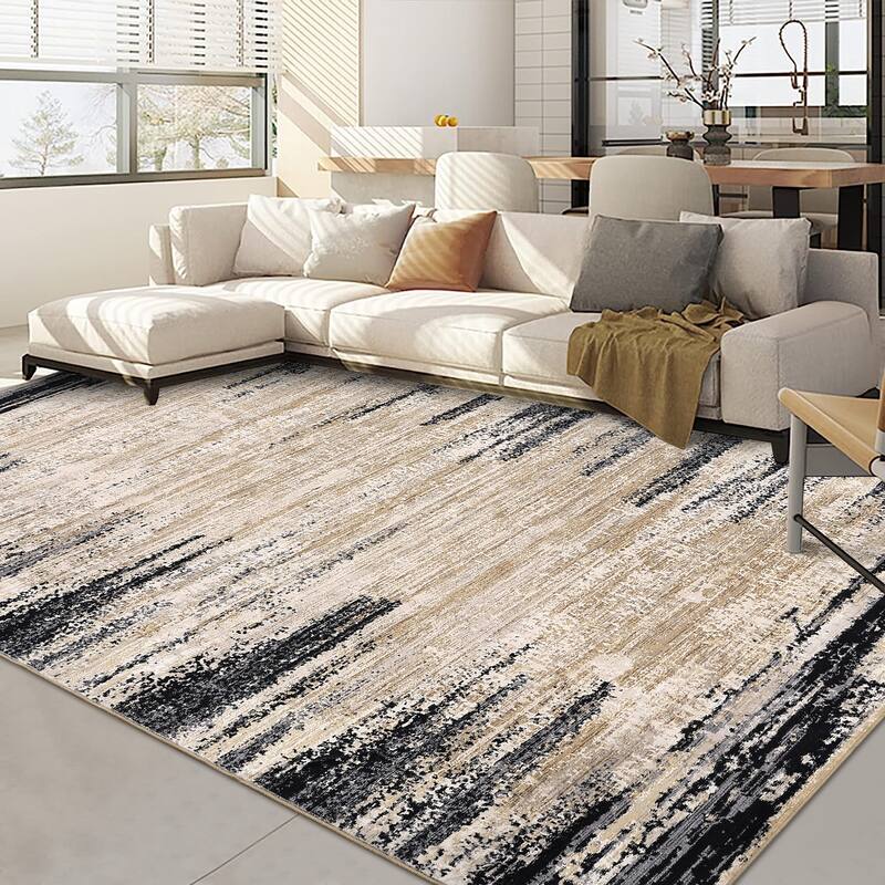 Washable Area Rugs for Living Room Modern Abstract Rug Non Slip Non Shedding Stain Resistant Carpet - 10'x13' - Black