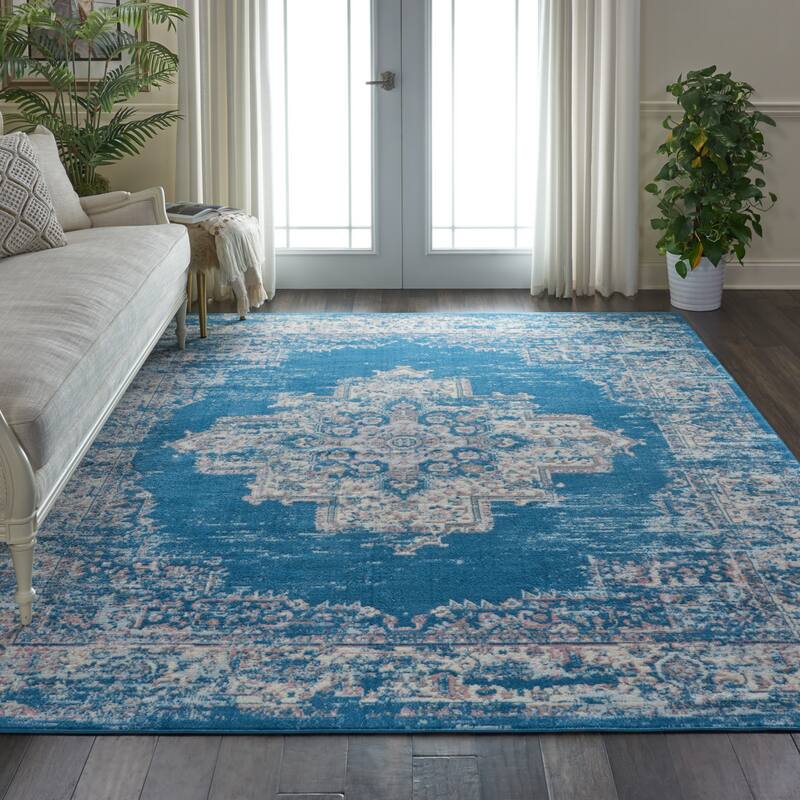 Nourison Grafix Distressed Vintage Medallion Area Rug - 7'10" x 9'10" - Aqua Blue