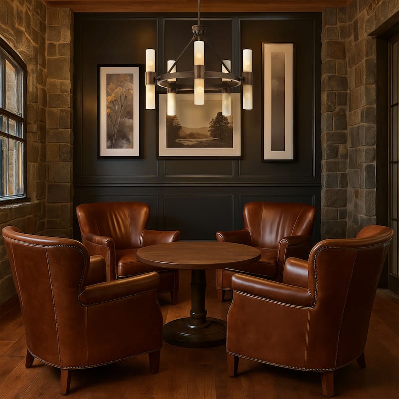 Lyssna Cirkel 10 Light Chandelier in Oil Rubbed Bronze with Etched Bronze Ombre