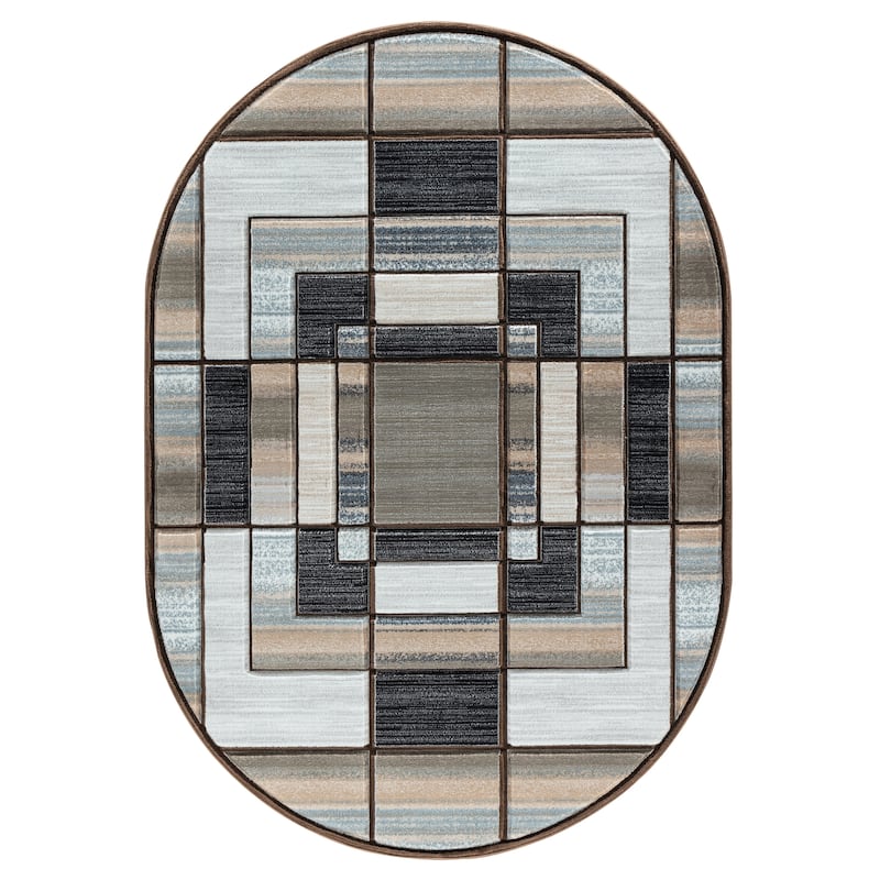 Orelsi Collection Abstract Area Rug with Hand Carved Accents - 5'2" x 7'5" Oval - Grey/Blue