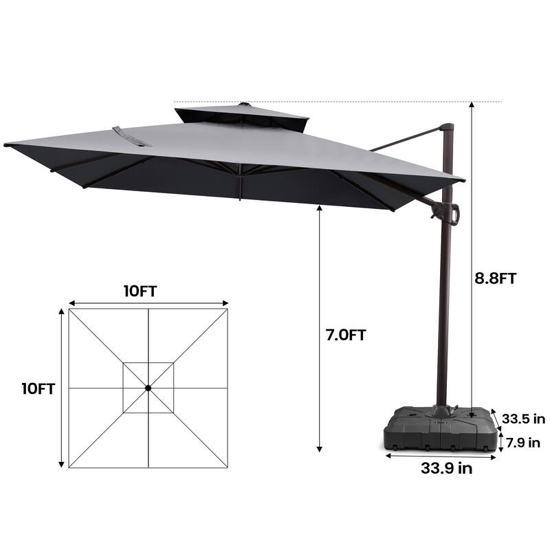 Pellebant 10 ft Double Top Patio Cantilever Umbrella with Base