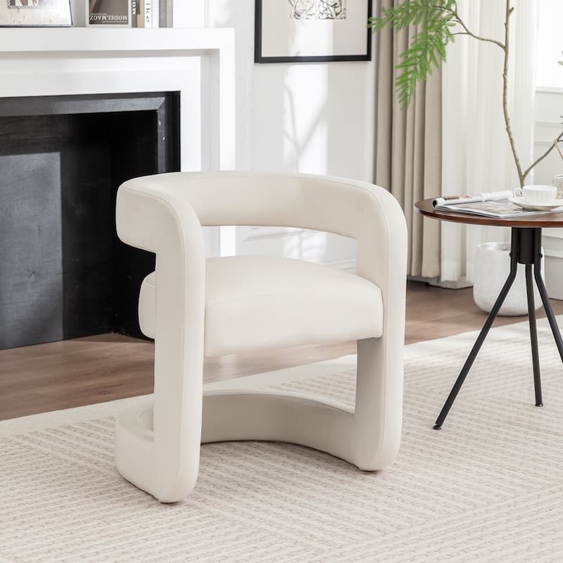 SEYNAR Modern Velvet E-Shaped Open Back Dining chair - White