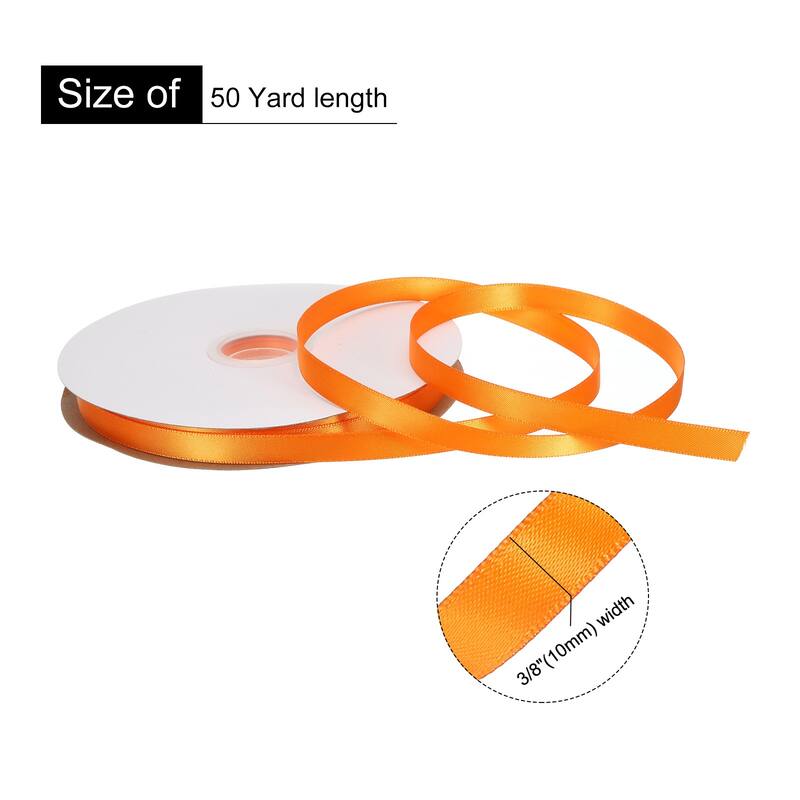 Double Faced Solid Satin Ribbon Polyester Fabric Roll for Gift Party - Orange - 3/8" x 50 Yard