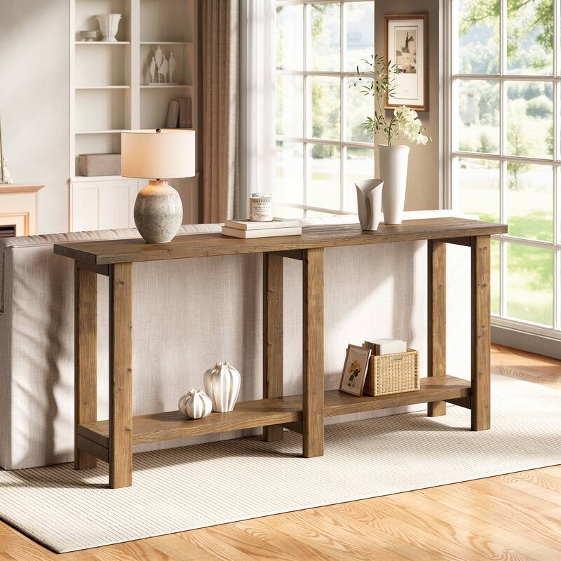 70.8-Inch Solid Wood Console Table with Storage Shelf - 11.8"D x 70.9"W x 31.8"H