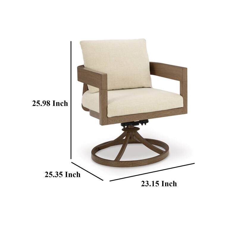 Baily Outdoor Swivel Chair Set of 2, Brown Metal, Cream White Fabric