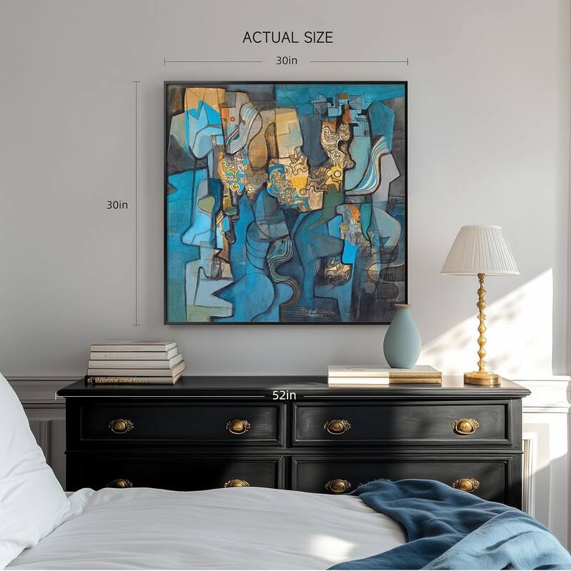 Framed Blue Modern Abstract Wall Art