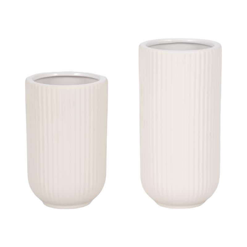 Sagebrook Home Ceramic Ridged Vase Classic Decorative Vase for Home or Office Flower Display