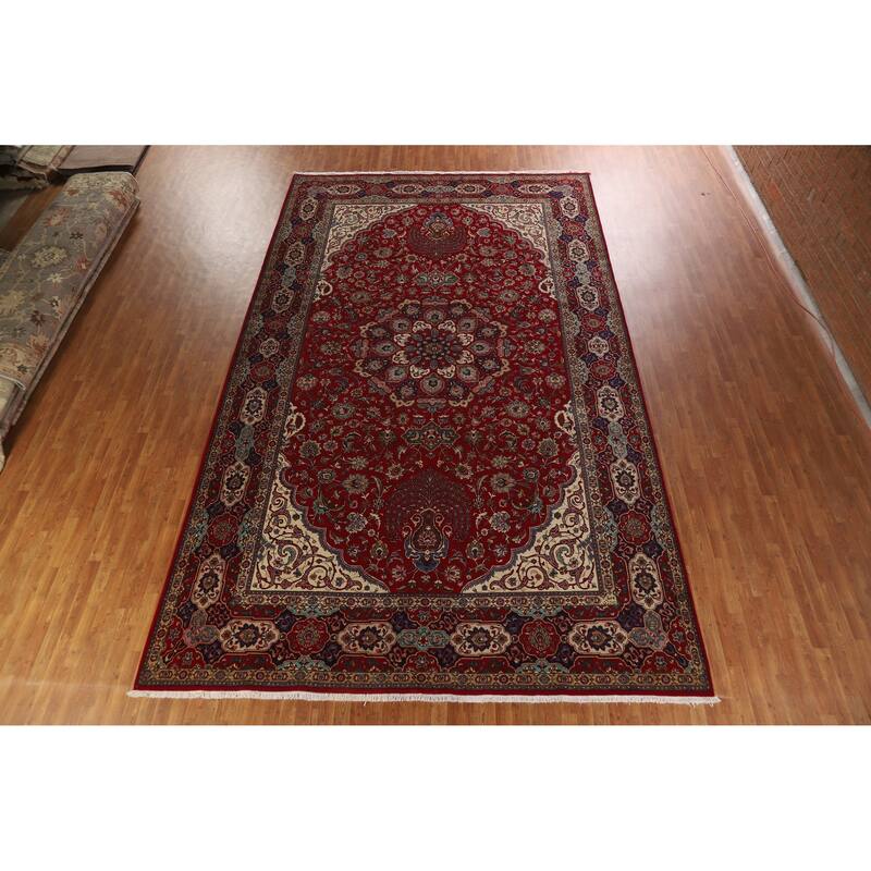 Hand Knotted Oriental 100% Wool Carpet Traditional Floral Red Tabriz Area Rug - 16' 10'' X 10' 0''