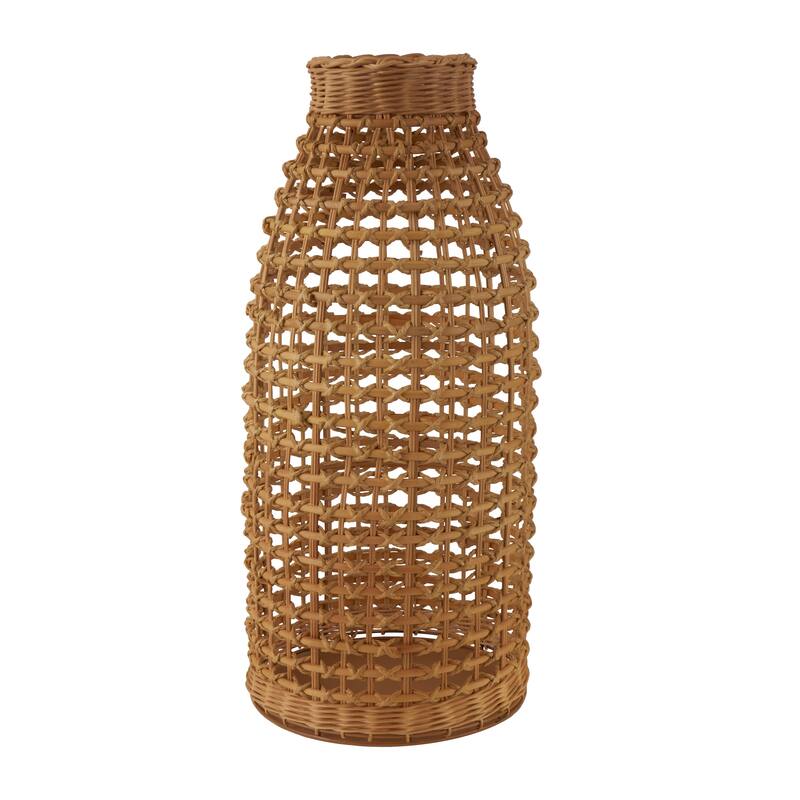 Brown Rattan Handmade Woven Vase with Open Framed Grid Design