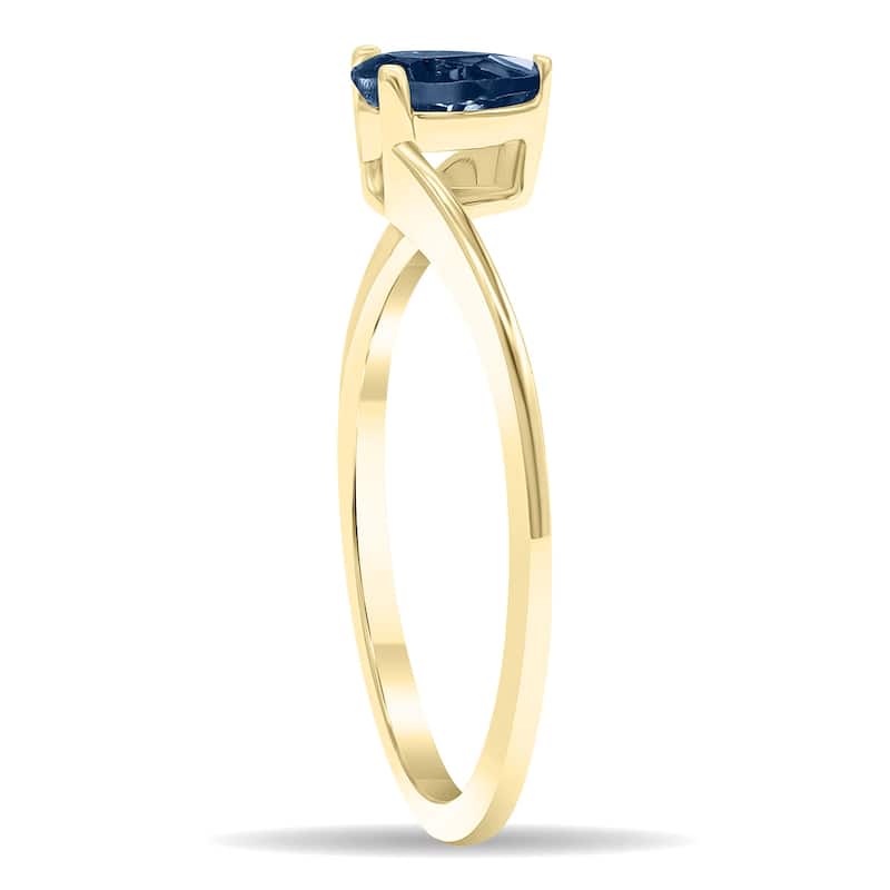 Women's Solitaire Pear Shaped Sapphire Wave Ring in 10K Yellow Gold