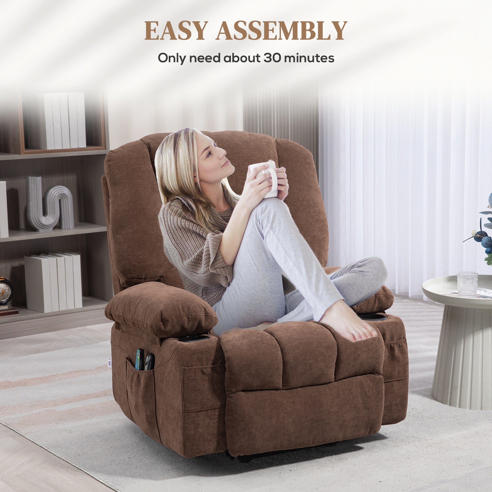 HOMCOM Power Lift Recliner Chair Sofa with Vibration Massage and Heat Fabric Lift Chair for Elderly On Sale Bed Bath Beyond 40690079