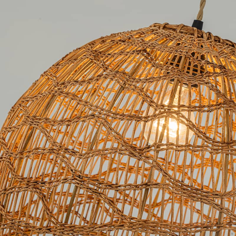 Nami 1-Light Rattan Dome Pendant, Japandi Boho - Handwoven - 16" Wide