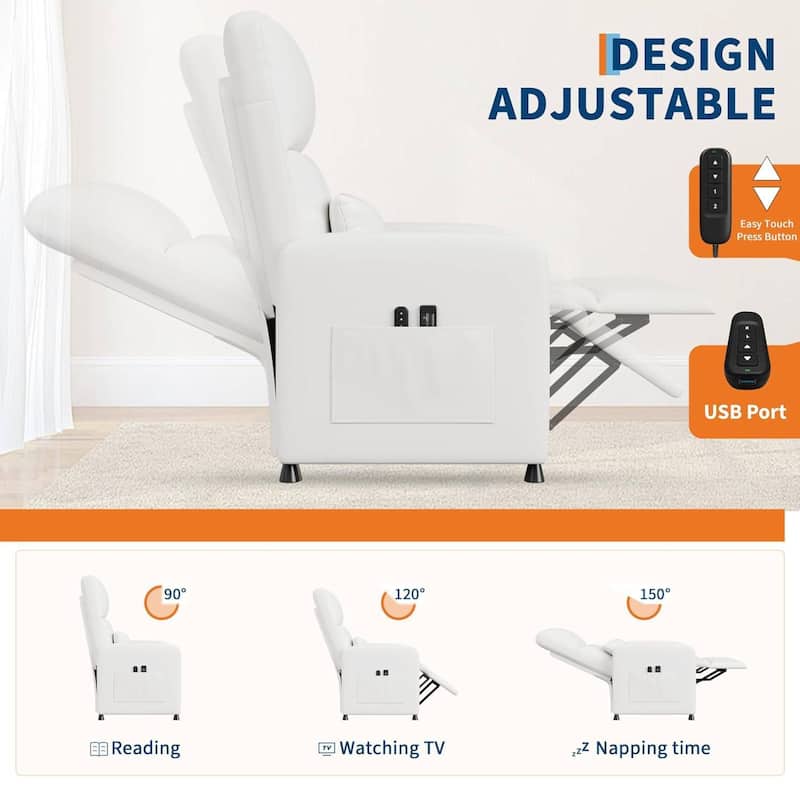 Adjustable Electric Power Recliner Chair, Single Sofa with Massage and Heat for Living Room