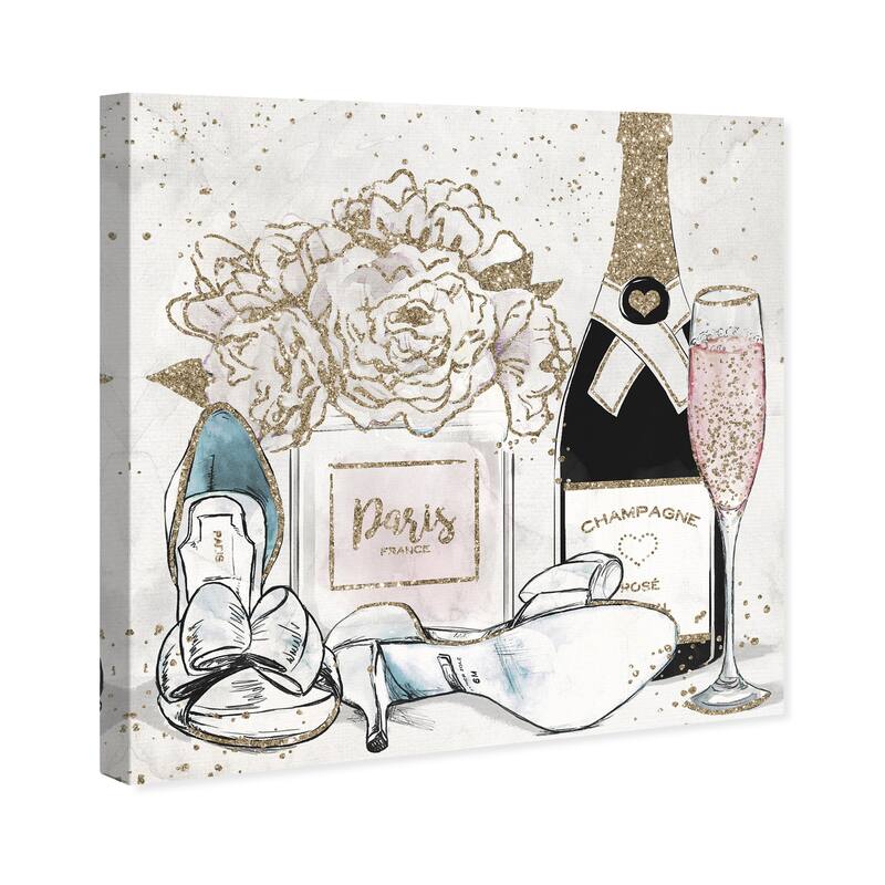 Wynwood Studio Canvas Fashion and Glam Pure Rose and White Heels White and Metallic Gold Glam Wall Art Canvas Print