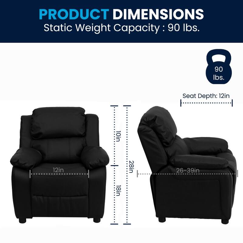 Deluxe Padded Contemporary Kids Recliner with Storage Arms