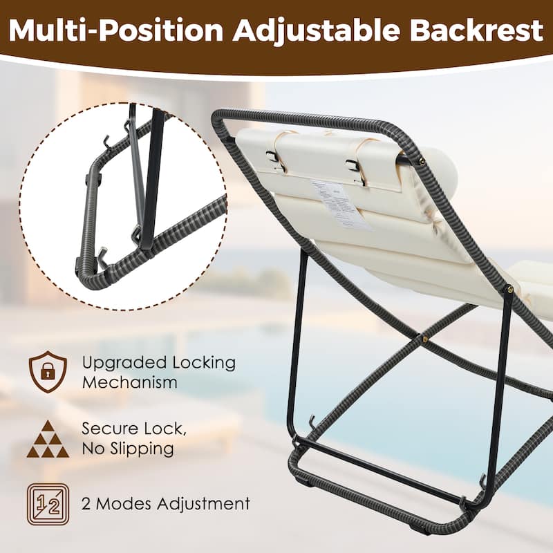 2-Piece Rattan-Wrapped Metal Frame Folding Outdoor Lounge Chair Set by Leisure Zone