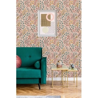 Pink Botanical Pattern Peel and Stick Wallpaper - - 32616759