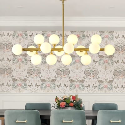 Mid-Century Modern Sputnik Chandelier 16-Light Adjustable Brass Pendant with Glass Globes for Dining Rooms - 34.7in