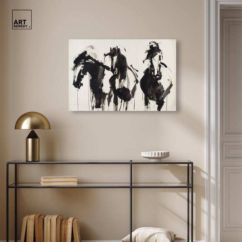 Horses in Ink Canvas by Art Remedy, Gallery Wrapped