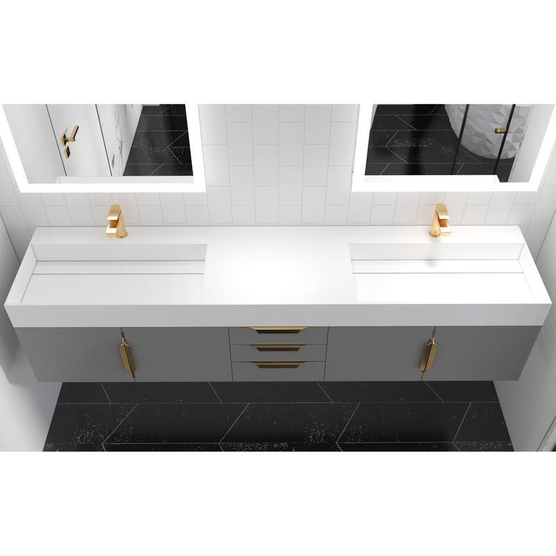 Amazon 84" Wall Mounted Double Bathroom Vanity Set w/ White Top