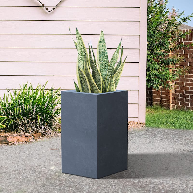 Durx-litecrete Lightweight Concrete Tall Light Granite Planter-Large - 13.8'x13.8'x27.8'