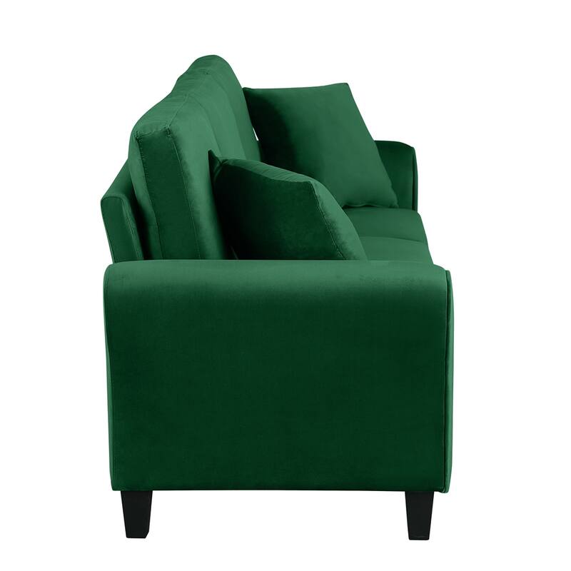 Modern 3 Seater Velvet Sofa with Plastic Legs and Pillow
