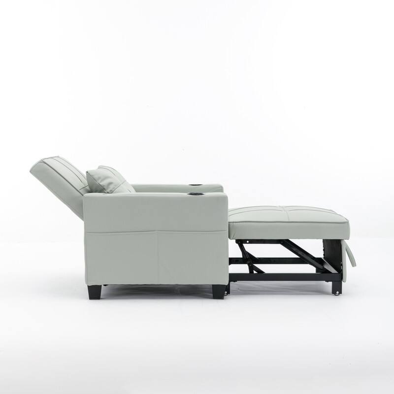 3-in-1 Convertible Sofa Chair,Pull Out Sleeper Chair with USB Ports and Cup Holders（Leather）