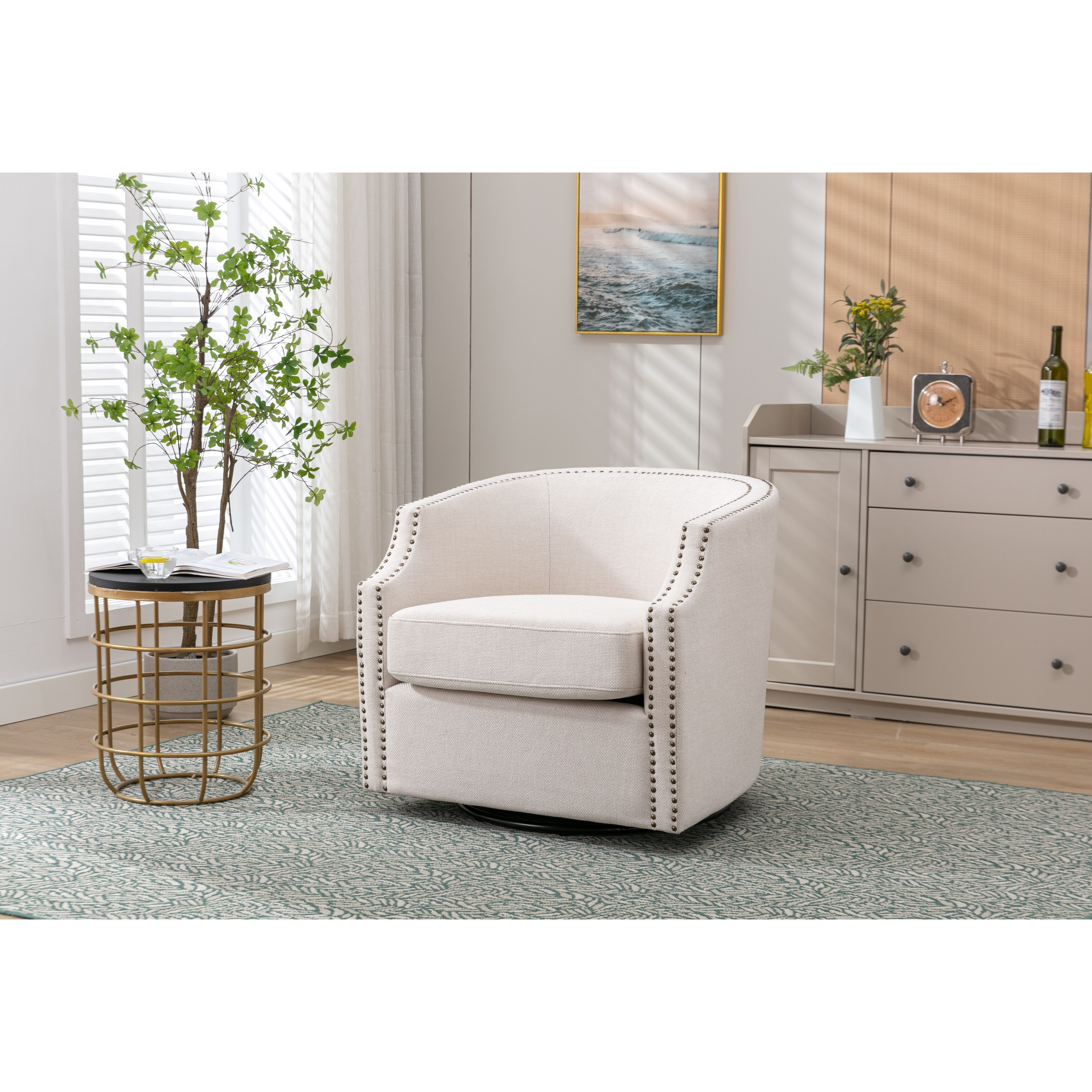 Modern Armchair with Metal Base Leisure Barrel Chair Swivel Chair