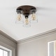 preview thumbnail 5 of 7, Marla 13" 3-Light Bohemian Farmhouse Iron/Seeded Glass LED Semi Flush Mount, Wood Finish/Clear by JONATHAN Y