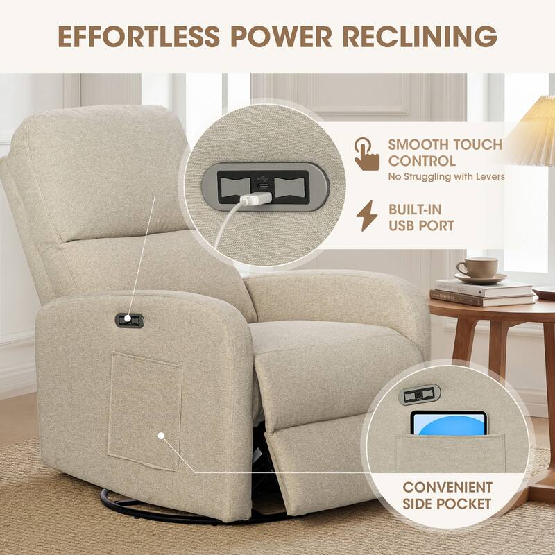 INK IVY Dakota Power Recliner 3-in-1 with Swivel, Glider, USB Ports